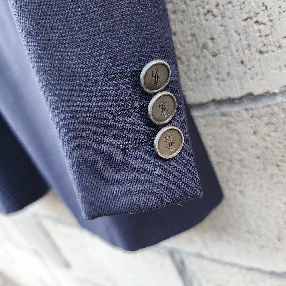 Yves Saint Laurent YSL Buttons Wool Navy Blue Blazer Men's Size 42L